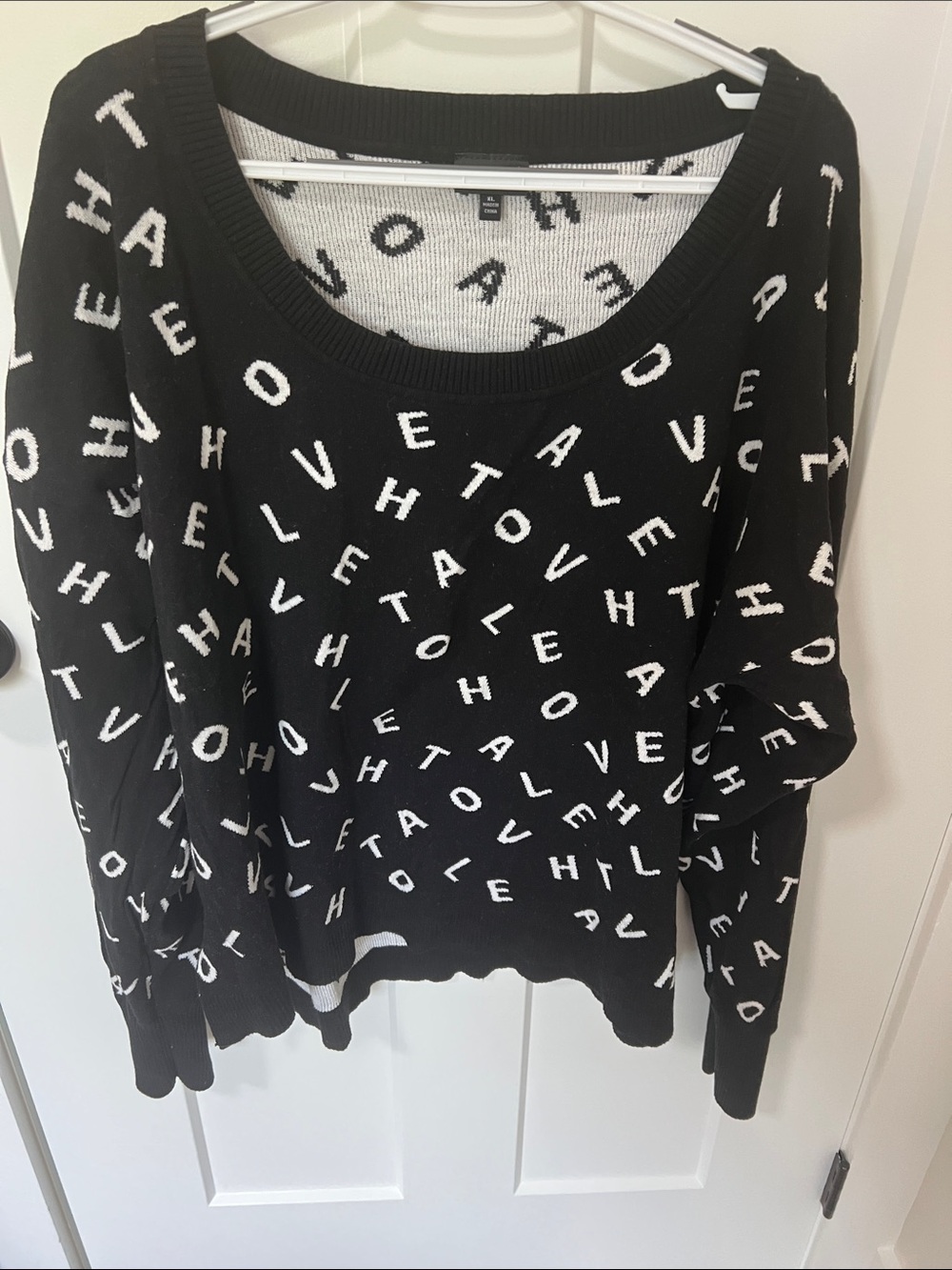 City Chic Black White Alphabet Letter Graphic Knit Sweater Top NWOT Size XL Plus